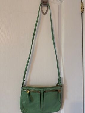Fossil Green Leather Crossbody Bag with Gold Hardware